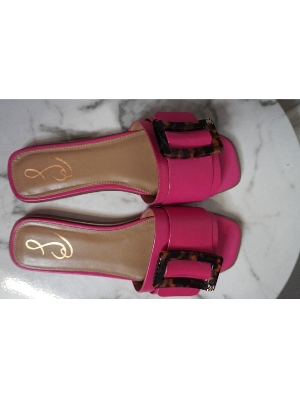 Sam Edelman Pink Slide Sandals with Tortoise Buckle